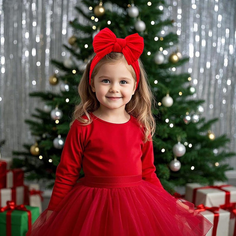 LemonSpace Store Handmade Baby Girls Headbands Soft Stretchy Nylon Hair Bands Hair Accessories with Bows for Newborn Baby Girls Infant Toddlers Kids (Red Green White-Merry Christmas) - Image 2